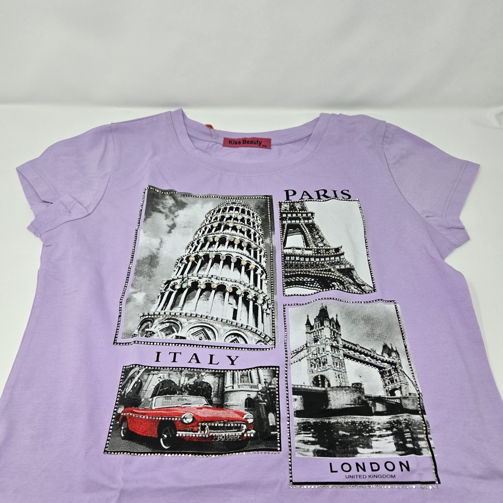 Purple Graphic T-Shirt With Rhinestones S/M - Picture 2 of 3